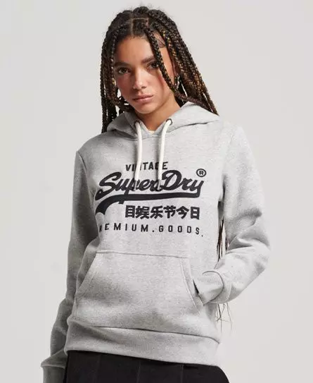 Superdry Women's Vintage Logo Scripted Collegiate Hoodie Grey / Athletic Grey Marl - 