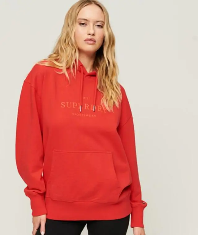 Superdry Women's Code Heraldry Oversized Hoodie Red / Sunset Red - 