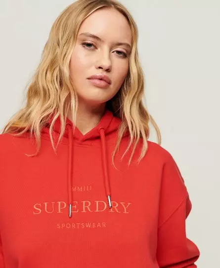 Superdry Women's Code Heraldry Oversized Hoodie Red / Sunset Red - 