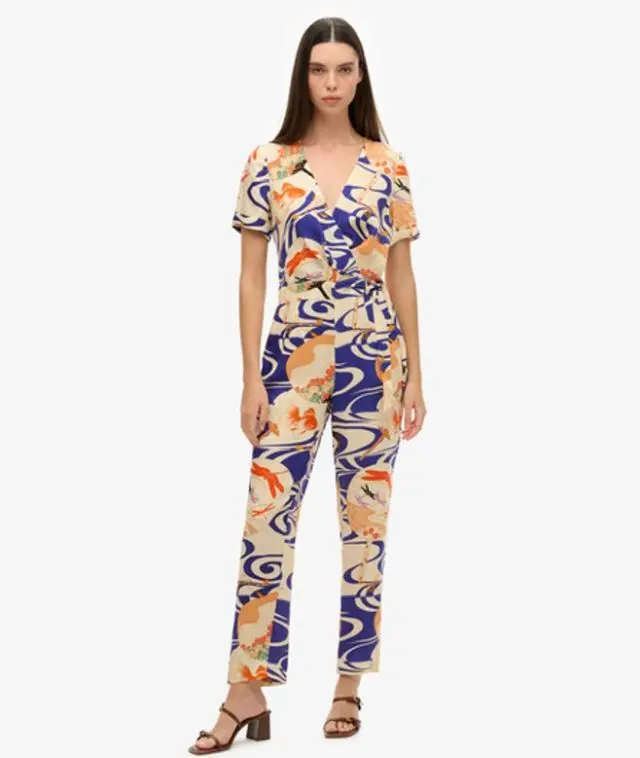 Superdry Women's Classic Vintage Woven Jumpsuit, Blue, 