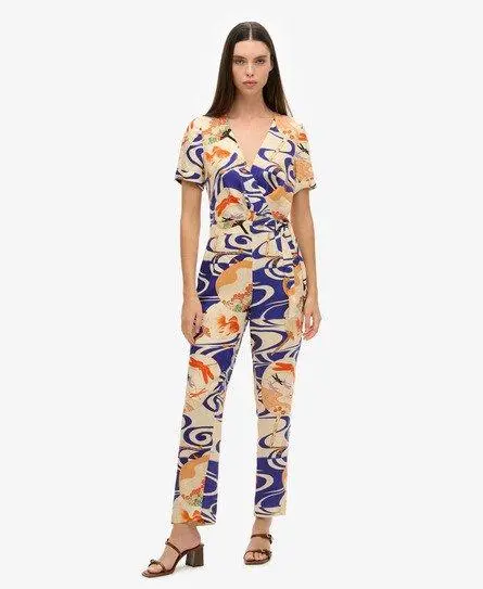 Superdry Women's Classic Vintage Woven Jumpsuit, Blue, 