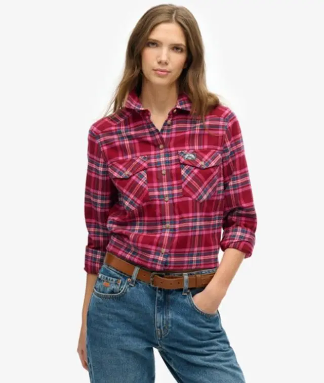 Superdry & Co Women's Classic Check Lumberjack Flannel Shirt, Red, 