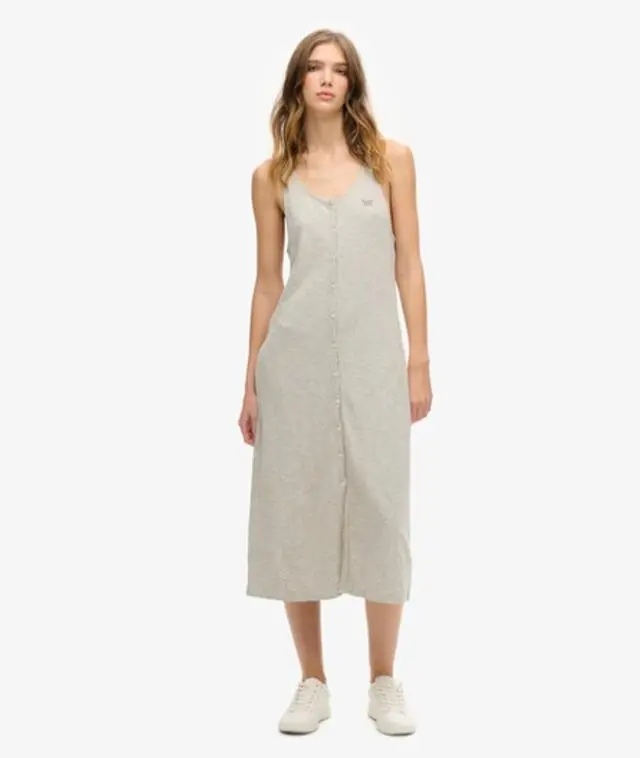 Superdry Women's Vintage Jersey Button Midi Dress Grey / Oatmeal Stripe - 