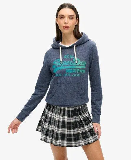 Superdry Women's Tonal Vintage Logo Graphic Hoodie Blue / Indigo Marl - 