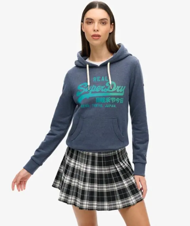 Superdry Women's Tonal Vintage Logo Graphic Hoodie Blue / Indigo Marl - 