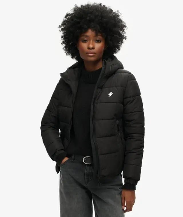 Superdry Women's Hooded Spirit Sports Puffer Jacket Black - 