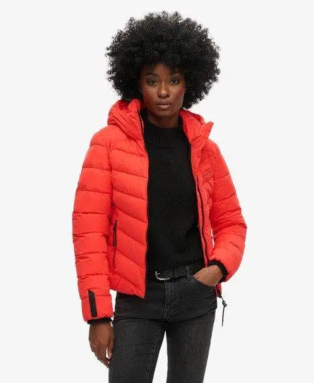 Superdry Women's Hooded Microfibre Padded Jacket Red / Sunset Red - 