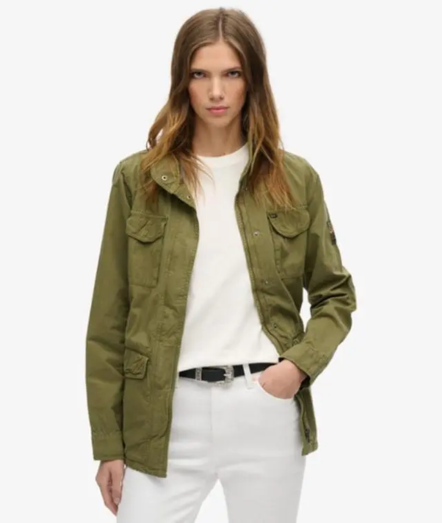 Superdry Women's Classic Embellished St Tropez M65 Military Jacket, Khaki and Black, 