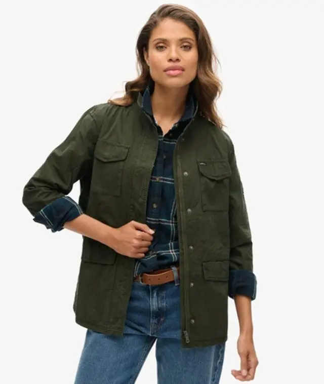 Superdry Women's Classic Embellished St Tropez M65 Military Jacket, Green, Yellow and Black, 