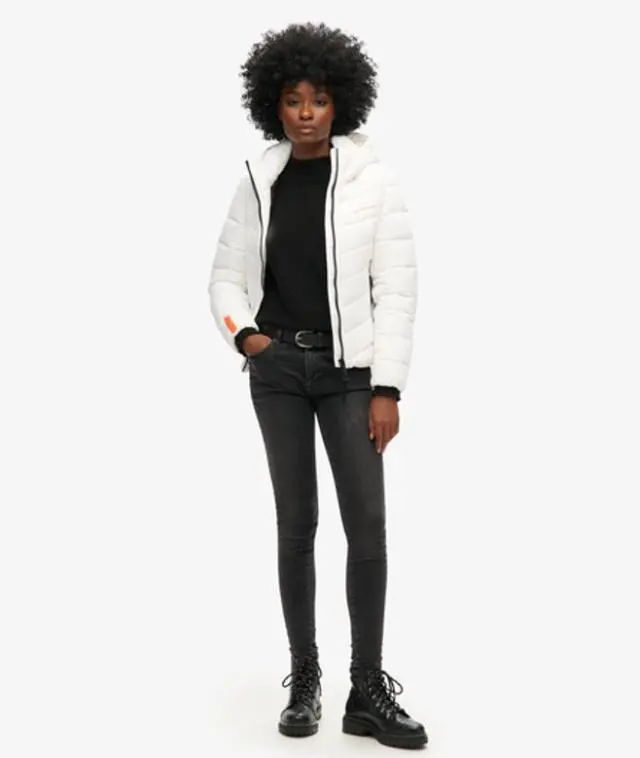Superdry Women's Hooded Microfibre Padded Jacket White / Optic - 