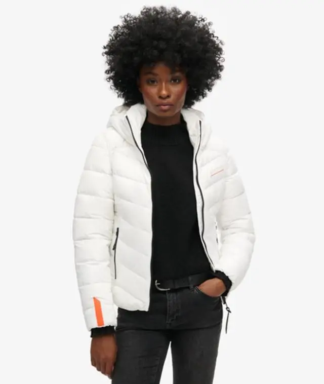 Superdry Women's Hooded Microfibre Padded Jacket White / Optic - 