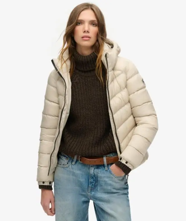 Superdry Women's Embroidered Hooded Fuji Padded Jacket, Beige, 