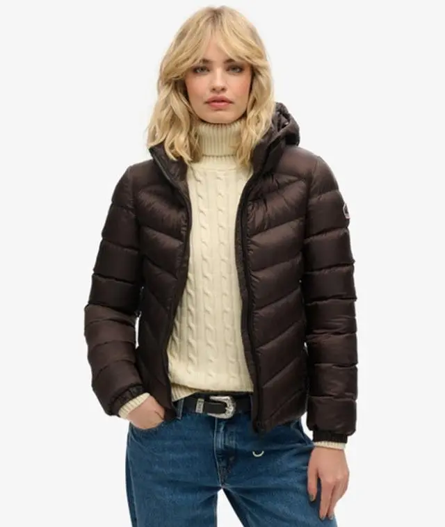 Superdry Women's Hooded Fuji Padded Jacket Brown / Dark Oak Brown - 