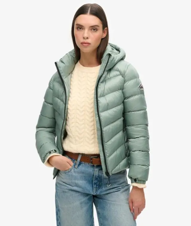 Superdry Women's Hooded Fuji Padded Jacket Green / Light Jade Green - 