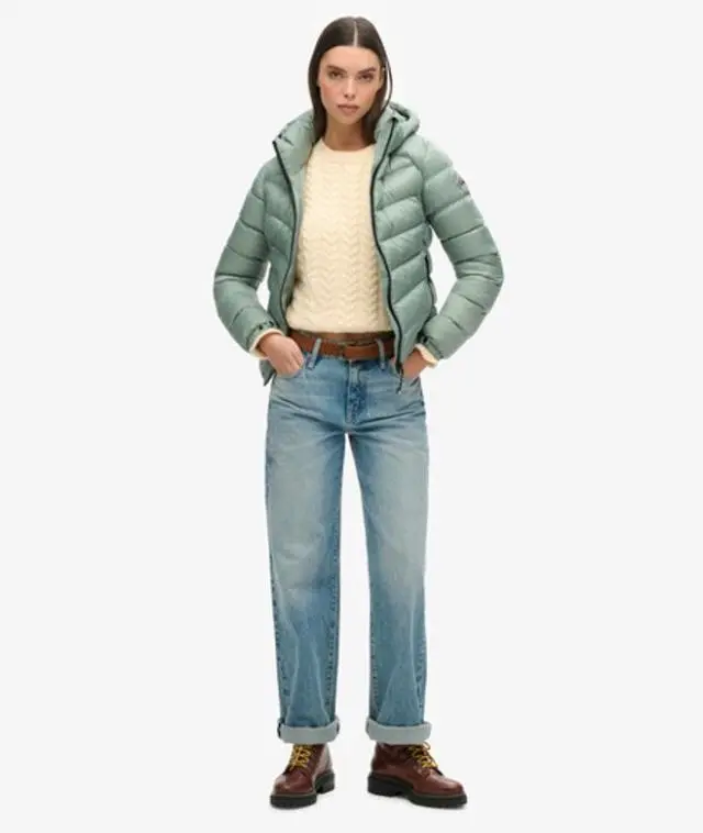 Superdry Women's Slim Fit Quilted Hooded Fuji Light Padded Jacket, Green, 