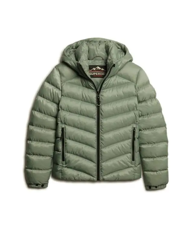 Superdry Women's Slim Fit Quilted Hooded Fuji Light Padded Jacket, Green, 
