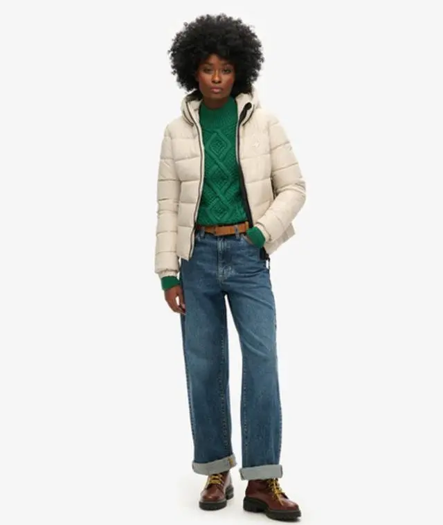Superdry Women's Hooded Spirit Sports Puffer Jacket Beige / Pelican - 