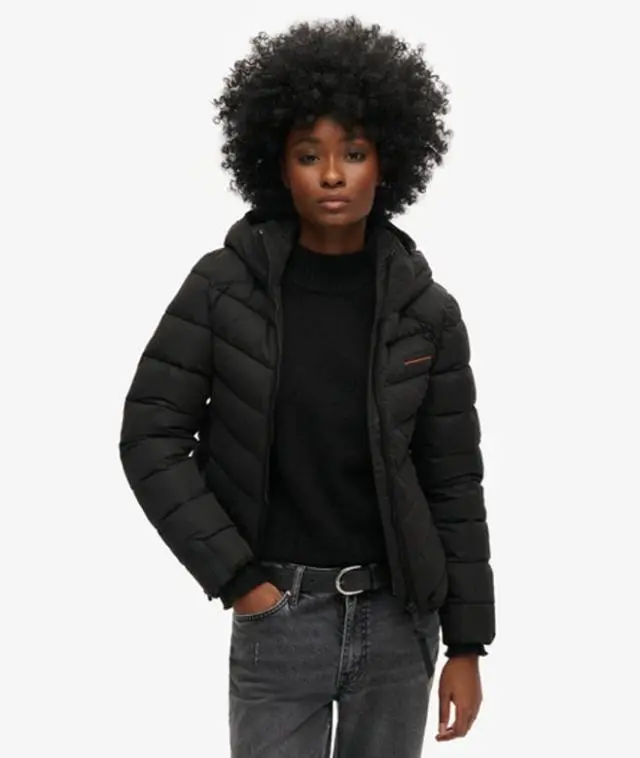 Superdry Women's Hooded Microfibre Padded Jacket Black - 
