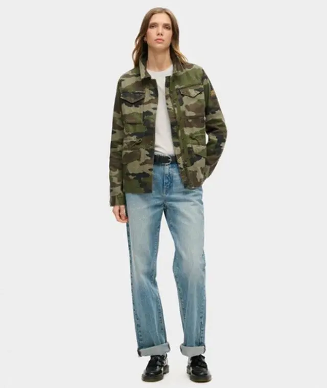 Superdry Women's Embroidered M65 Military Jacket Green / French Camo Green - 