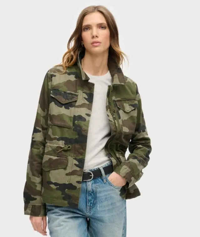 Superdry Women's Embroidered M65 Military Jacket Green / French Camo Green - 