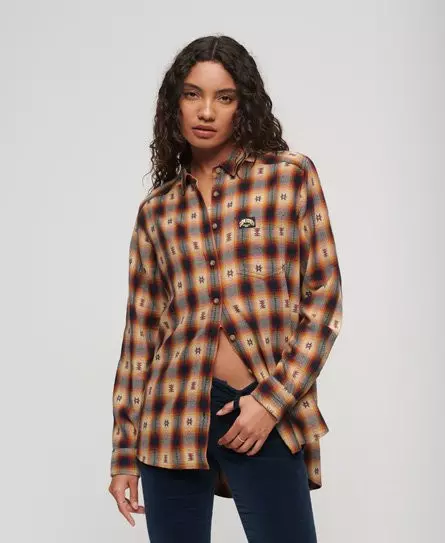 Superdry Women's Check Oversized Shirt Brown / Jacquard Brown Check -