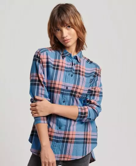 Superdry Women's Relaxed Check Shirt Navy / Navy Pink Check -