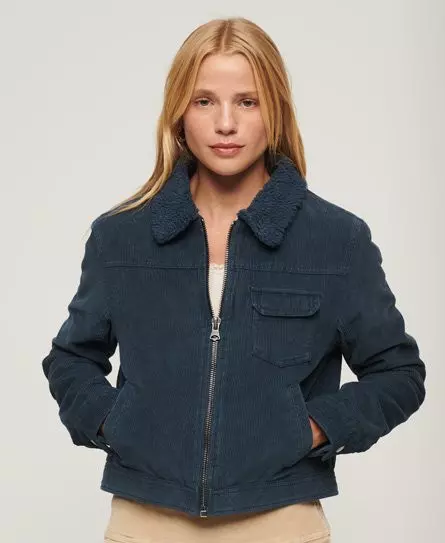 Superdry Women's Cropped Sherpa Lined Cord Jacket Navy / Eclipse Navy -