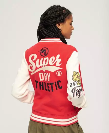 Superdry Women's College Scripted Jersey Bomber Jacket Red / Oatmeal/Rebel Red -