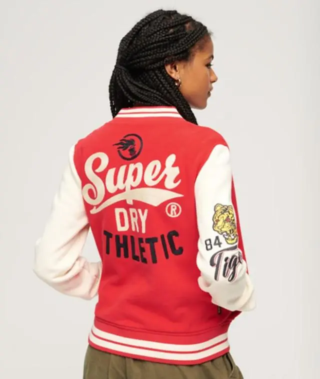 Superdry Women's Collegiate Jersey Varsity Bomber Jacket Red / Oatmeal/rebel Red - 