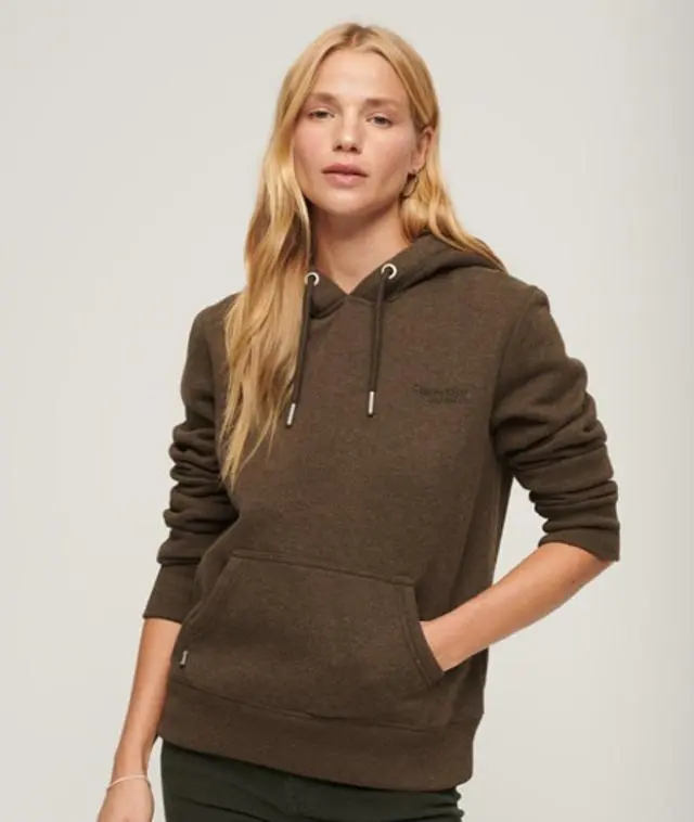 Superdry Women's Classic Essential Logo Hoodie, Brown, 