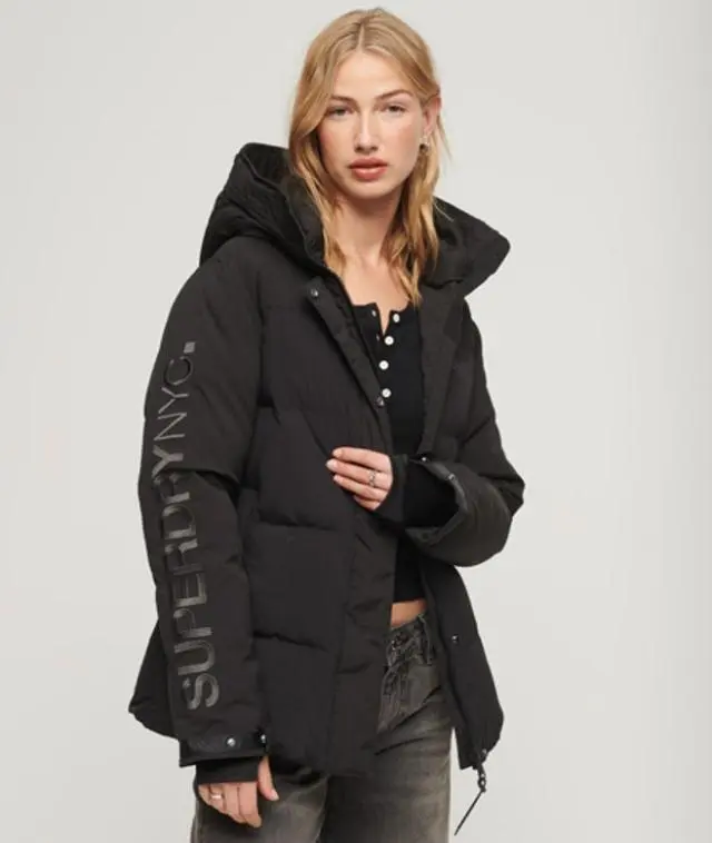 Superdry Women's Hooded City Padded Wind Parka Jacket Black - 