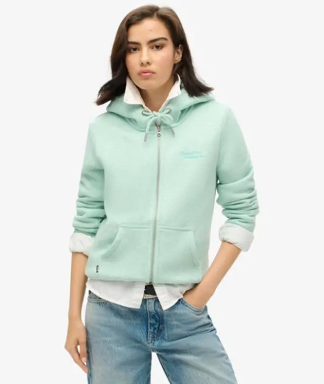 Superdry Women's Essential Logo Zip Hoodie Green / Minted Green Marl - 