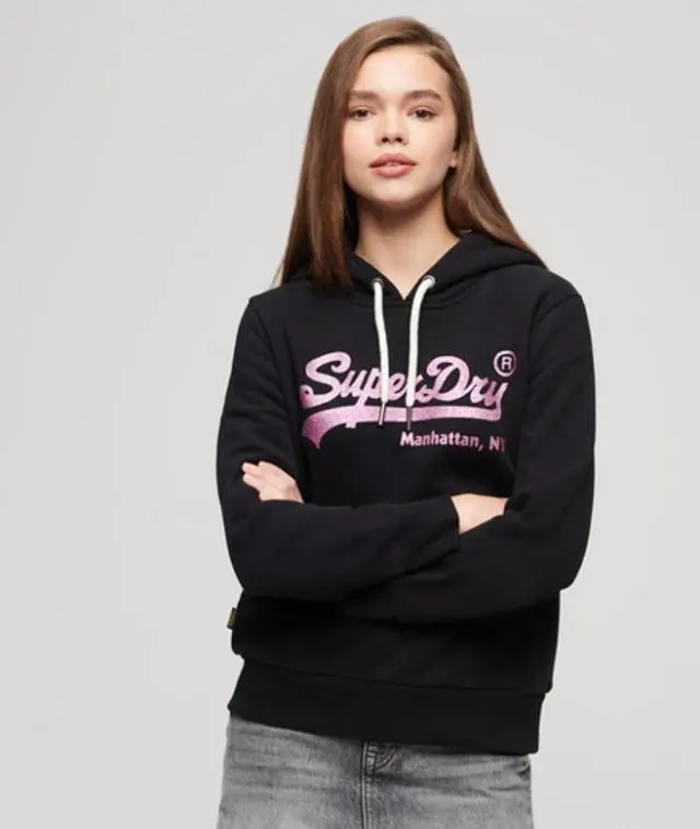 Superdry Women's Embellished Vintage Logo Hoodie Black - 