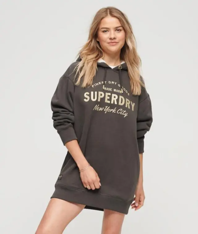 Superdry & Co Women's Luxe Metallic Logo Hoodie Dress Black / Vintage Black - 