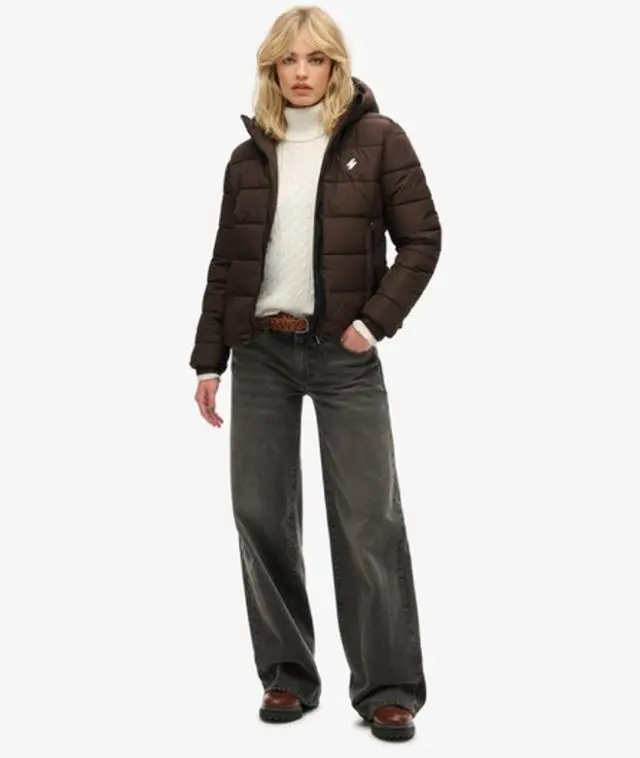 Superdry Women's Hooded Spirit Sports Puffer Jacket Brown / Dark Oak Brown - 