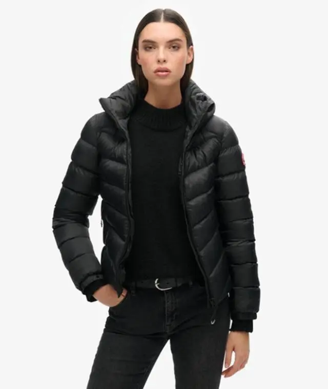 Superdry Women's Slim Fit Quilted Padded Jacket, Black, 