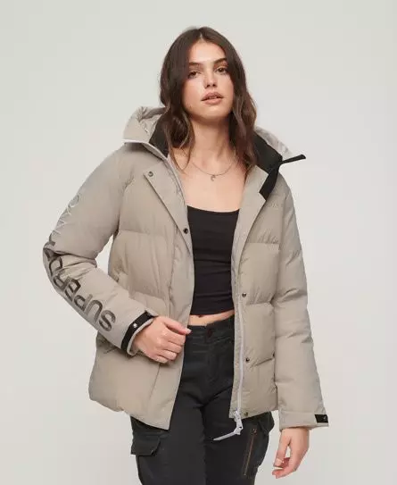 Superdry Women's Hooded City Padded Wind Parka Jacket Beige / Chateau Gray -