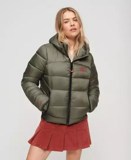 Superdry Women's Sports Puffer Bomber Jacket Green / Dusty Olive -