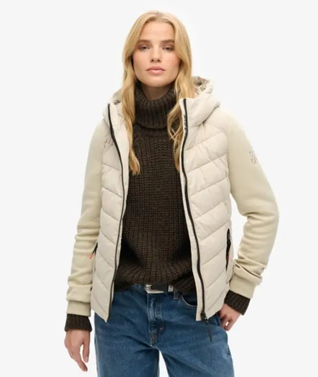 Superdry & Co Women's Hooded Storm Hybrid Padded Jacket Beige / Pelican Beige - 