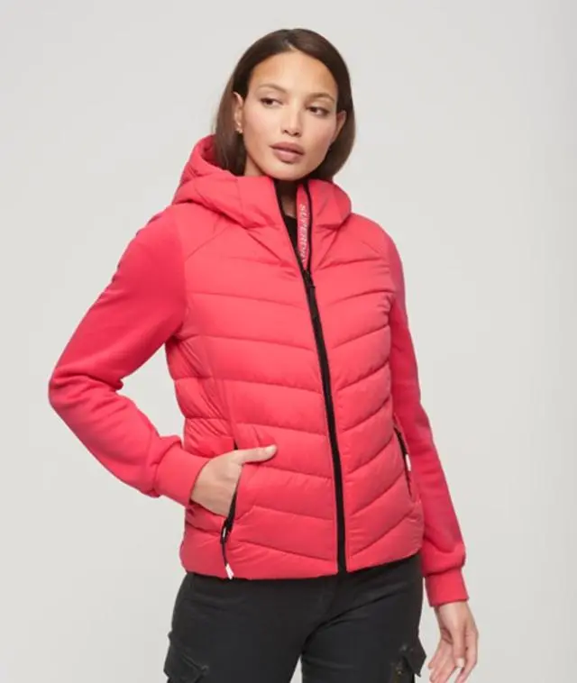 Superdry Women's Hooded Storm Hybrid Padded Jacket Pink / Active Pink - 