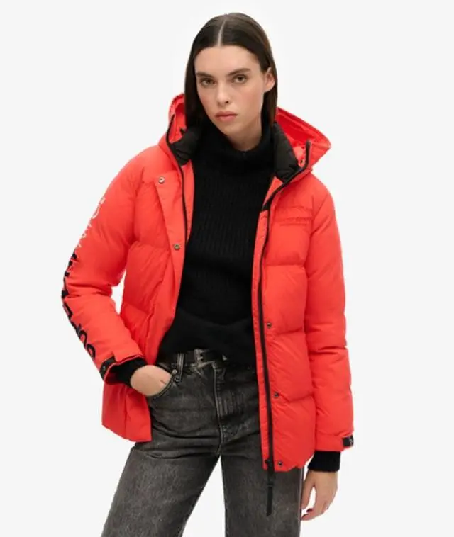 Superdry Women's Hooded City Padded Wind Parka Jacket Red / Sunset Red - 