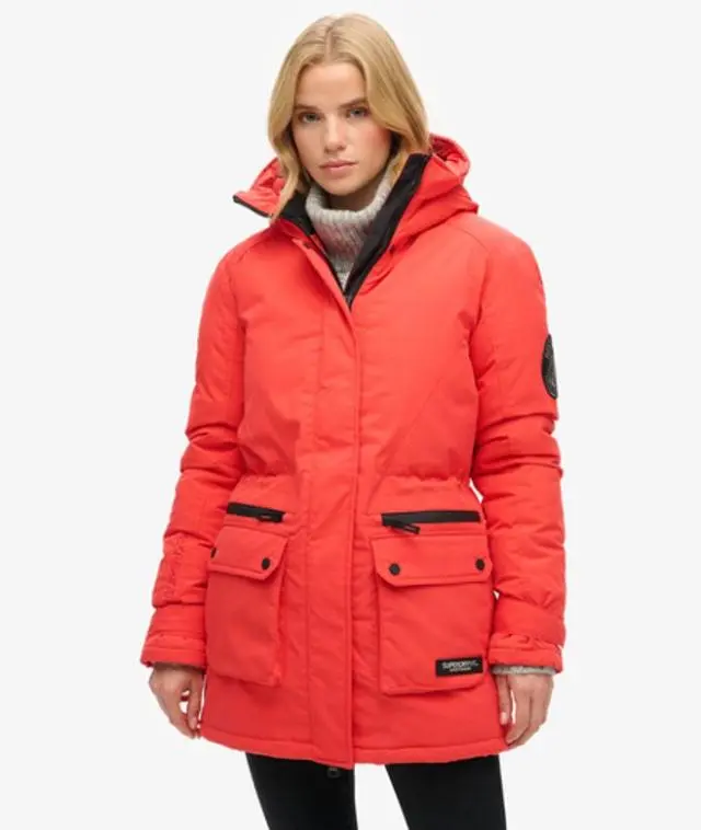 Superdry Women's Boxy Fit Logo Patch City Padded Parka Jacket, Red, 