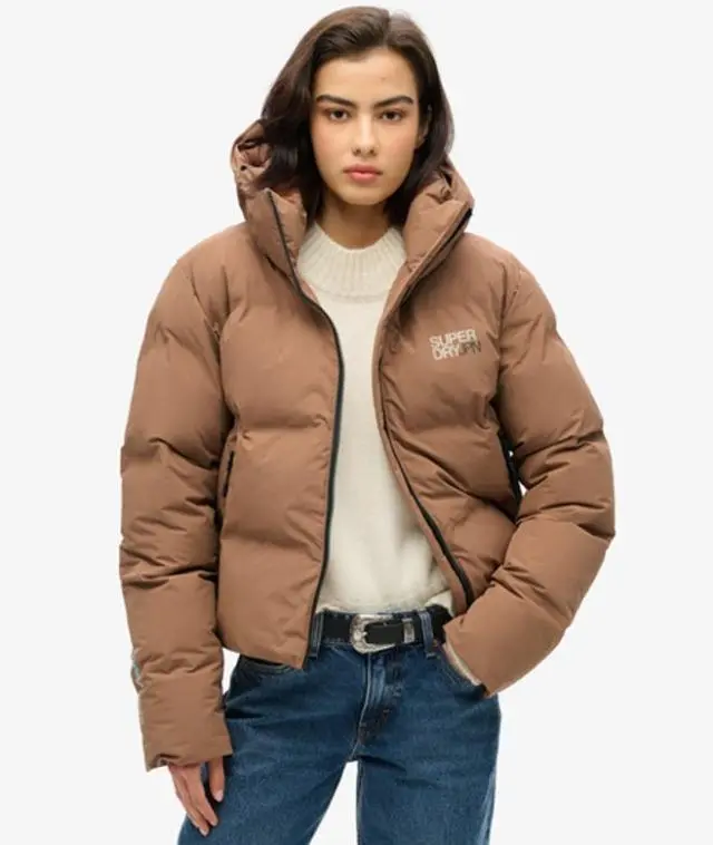 Superdry Women's Hooded Boxy Puffer Jacket Brown / Rawhide Brown -