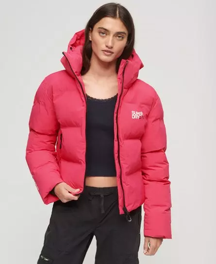 Superdry Women's Hooded Boxy Puffer Jacket Pink / Raspberry Red -