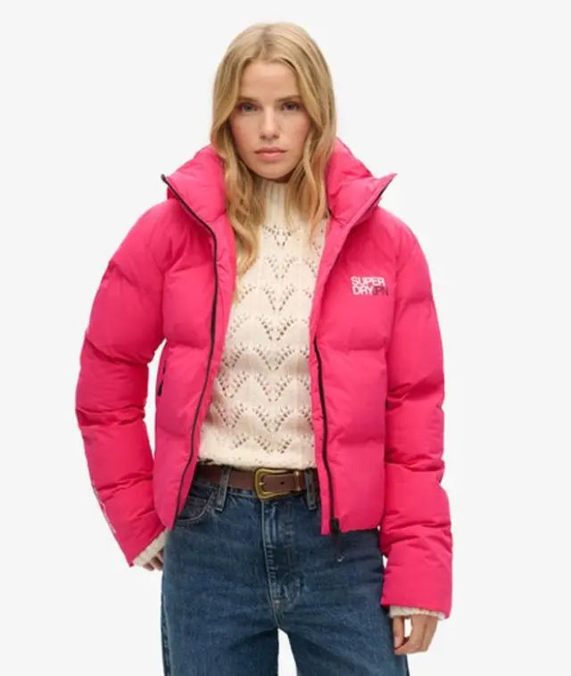 Superdry Women's Hooded Boxy Puffer Jacket Pink / Raspberry Red - 