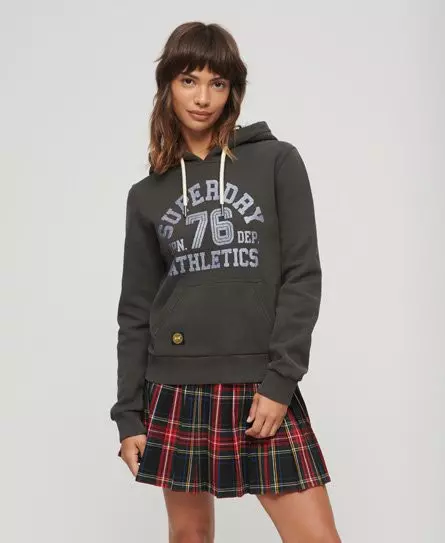 Superdry Women's Scripted College Graphic Hoodie Dark Grey / Vintage Black -