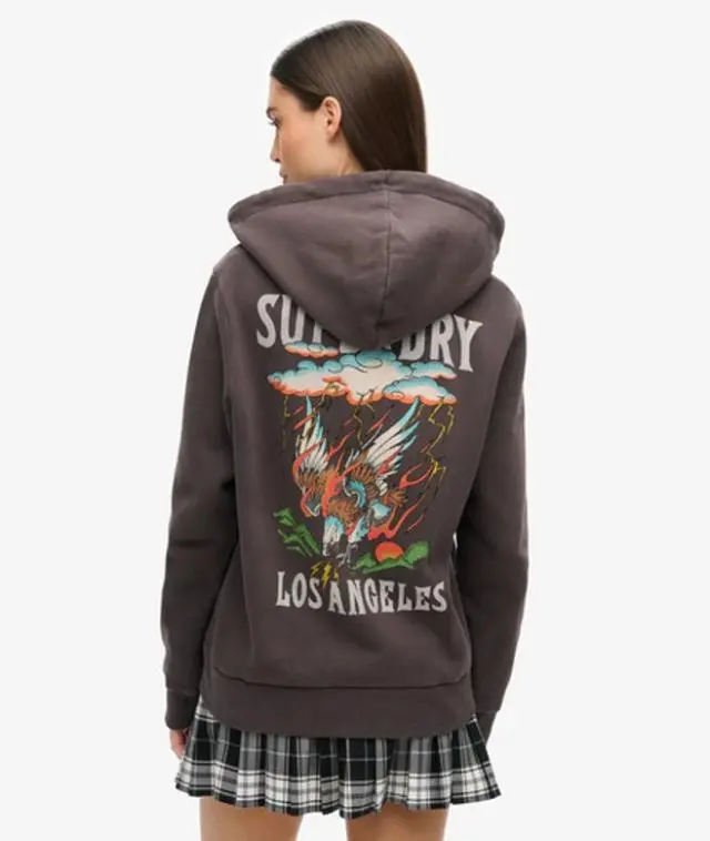 Superdry Women's Tattoo Rhinestone Zip Hoodie Black / Carbon Black - 