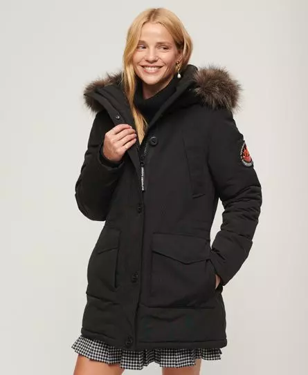 Superdry Women's Everest Faux Fur Hooded Parka Coat Dark Grey / Jet Black -
