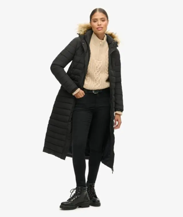 Superdry Women's Fuji Hooded Longline Puffer Coat Black - 
