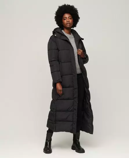 Superdry Women's Hooded Maxi Puffer Coat Black -